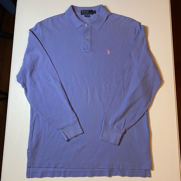 🏇Polo Ralph Lauren Long Sleeve Polo Blue Pink Logo 100% Cotton Size Medium - Picture 3 of 4